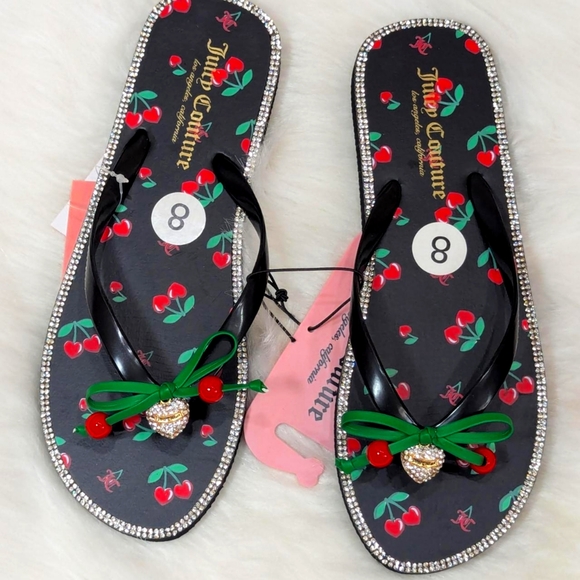 🍒Juicy Couture black and red cherry flip flops🍒 - Picture 1 of 10